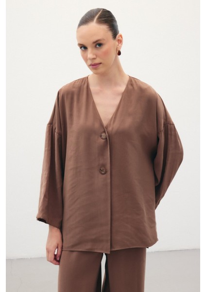 Düğmeli Kimono - Kahve fırsatları