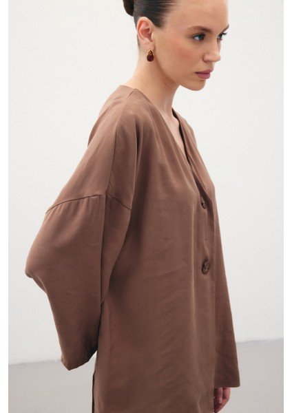 Düğmeli Kimono - Kahve