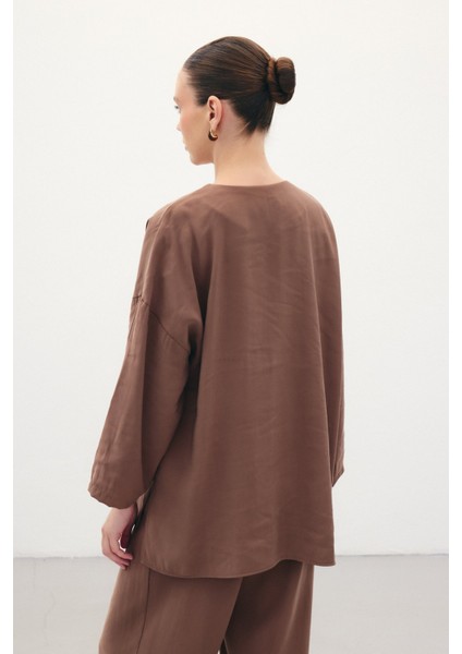 Düğmeli Kimono - Kahve