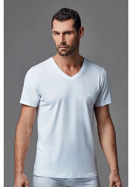 1040 Erkek 2'li Kısa Kollu V Yaka Fanila-Beyaz