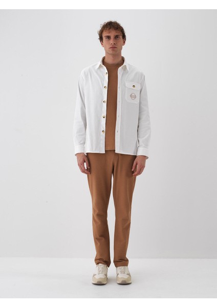 Erkek Ekru Pamuk Dokulu Regular Fit Gömlek indirimleri