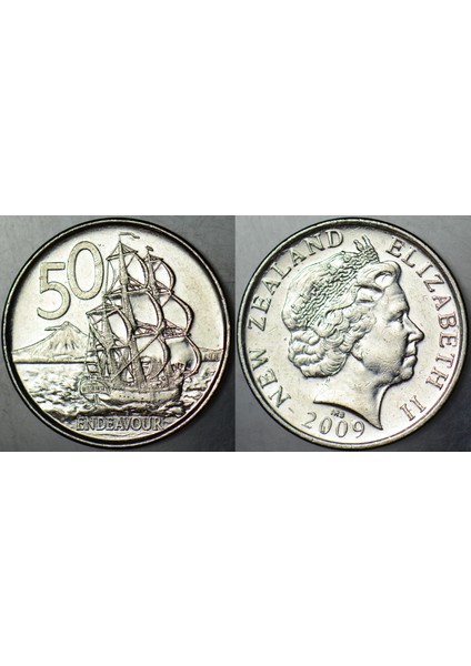 Yeni Zelanda 50 Pence 2009 Kraliçe Iı. Elizabeth. Endauver Yelkenli Temalı.