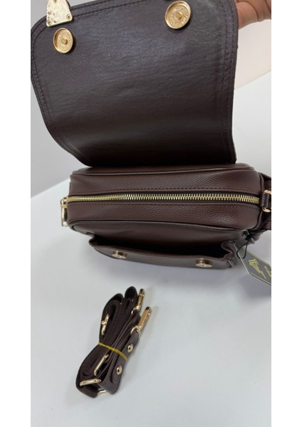 , Toka Aksesuar Detaylı,kapaklı,çok Gözlü, Kahve Kadın Çapraz Çantası modelleri