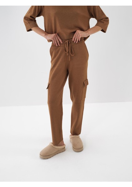 Kadın Camel Doğal Yün Dokulu Regular Fit Pantolon