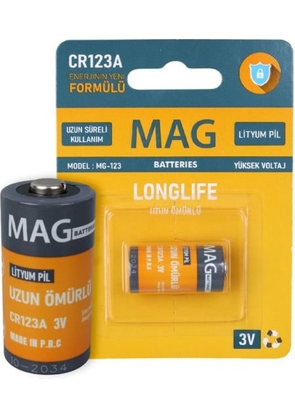 Mag Batteries MG-123 CR123A 3 Volt Lityum Fotoğraf Makinesi Pili Tekli Blister