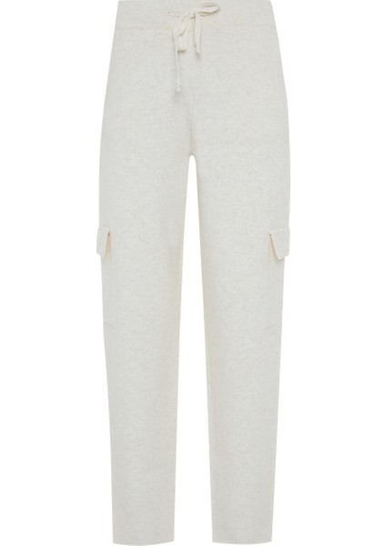 Kadın Ekru Doğal Yün Dokulu Regular Fit Pantolon indirimleri