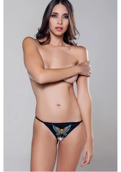 Moonlight 9198 Baskılı Ağı Açık Fantezi String Siyah