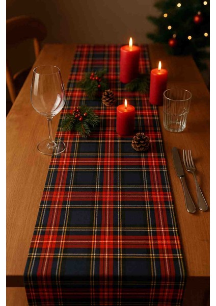 Rustik Tarz Kırmızı Ekose Duck Keten Sofra Runner’ı – Yılbaşı Dekoru Için Ideal
