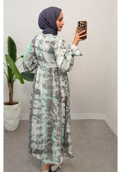 Yandan Bağcık Detaylı Kolları Lastikli Uzun Elbise fiyatları