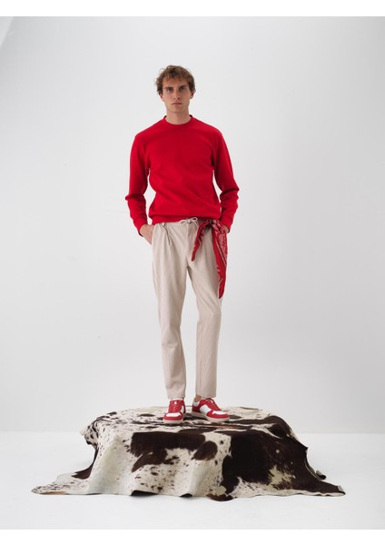 Erkek Kırmızı Pamuk Dokulu Regular Fit Sweatshirt