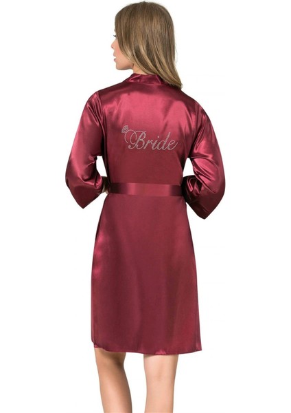 Bordo Kısa Saten Bride Sabahlık