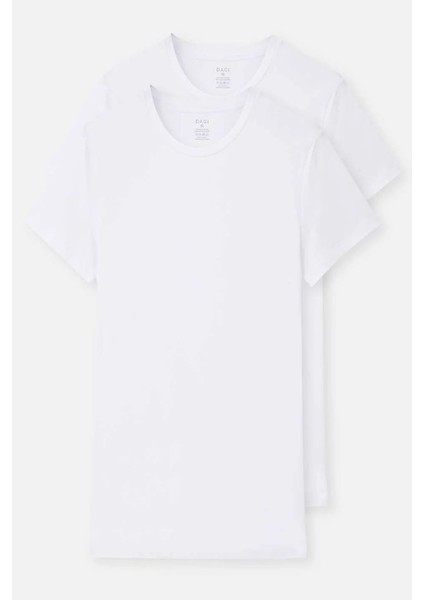 1160 Erkek 2'li Kısa Kollu Bisiklet Yaka Fanila-Beyaz