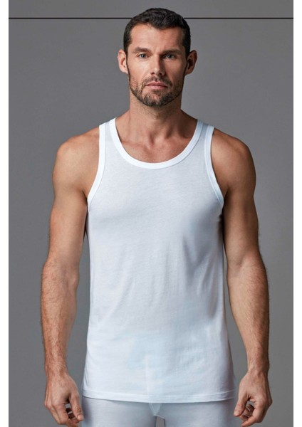 3500 Erkek Kalın Askılı U Yaka Penye Modal Atlet-Beyaz