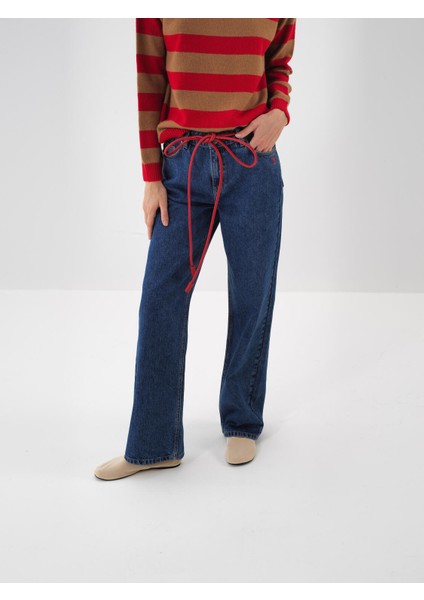 Kadın Mavi Pamuk Dokulu Regular Fit Pantolon indirimleri