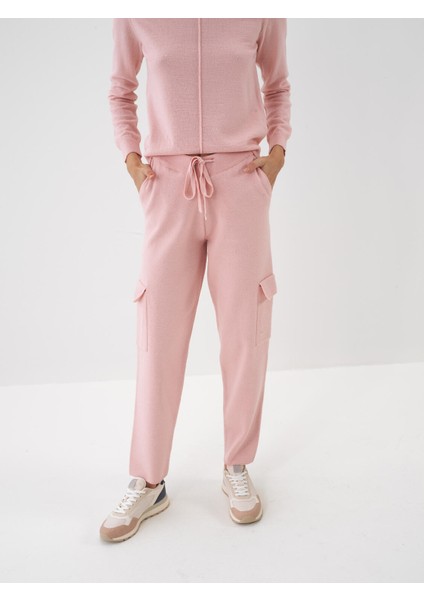 Kadın Pembe Doğal Yün Dokulu Regular Fit Pantolon