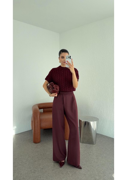 Çapraz Kemerli Bordo Premium Pantolon