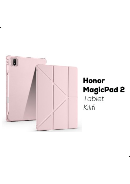 Honor Magic Pad 2 Uyumlu Kılıf Üçe Katlanan Kalem Bölmeli Standlı Tablet Kılıfı Uyandırma Özellikli