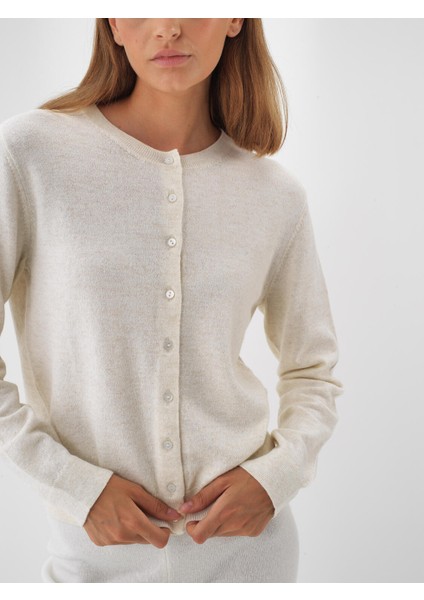 Kadın Ekru Doğal Yün Dokulu Regular Fit Hırka indirimleri