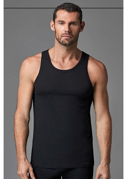 3500 Erkek Kalın Askılı U Yaka Penye Modal Atlet-Siyah