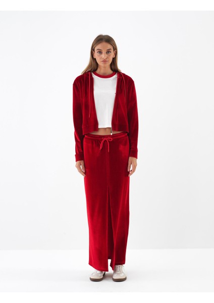 Kadın Kırmızı Lüks Dokulu Soft Kadife Regular Fit Sweatmont indirimleri