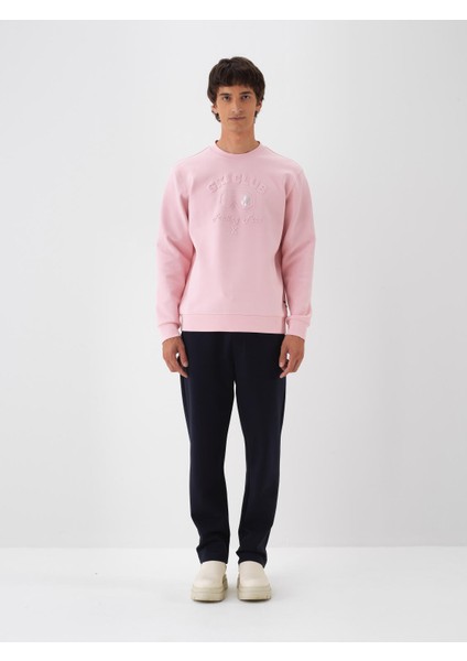 Erkek Pembe Pamuk Dokulu Regular Fit Sweatshirt