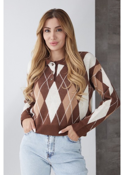 Baklava Desenli Polo Yaka Triko Kazak modelleri