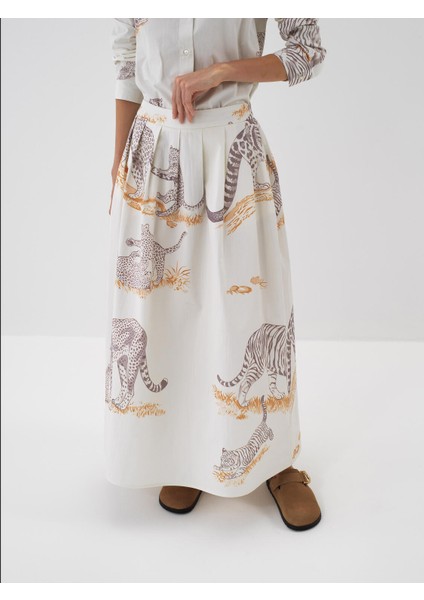 Kadın Ekru Pamuk Dokulu Regular Fit Etek indirimleri