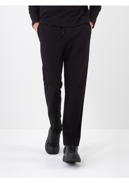 Erkek Siyah Pamuk Dokulu Regular Fit Sweat Pantolon