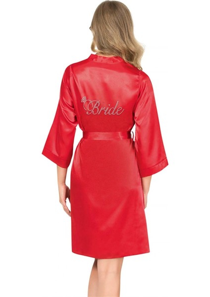 Kırmızı Kısa Saten Bride Sabahlık
