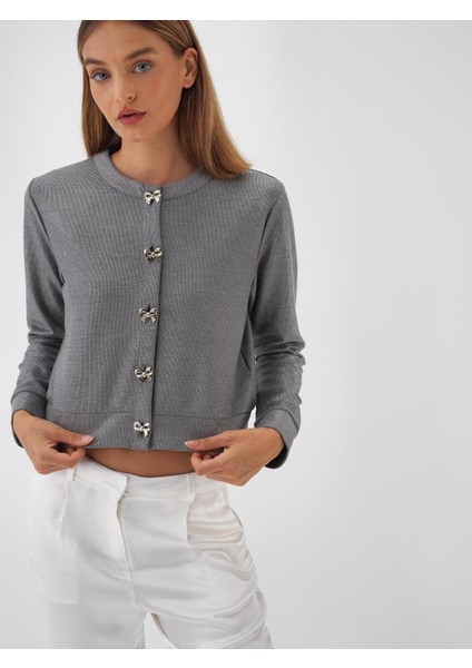 Kadın Antrasit Işıltılı Sim Detaylı Regular Fit Hırka indirimleri