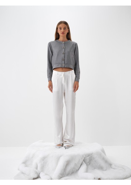 Kadın Antrasit Işıltılı Sim Detaylı Regular Fit Hırka