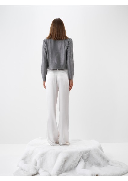 Kadın Antrasit Işıltılı Sim Detaylı Regular Fit Hırka