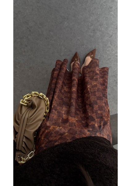 Damalı Kahve Saten Etek fiyatları