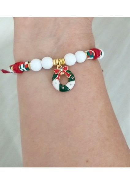 Üç Adet Yılbaşı Kartlı Noel Süslü Fimo ve Cam Boncuklu Bileklik indirimleri