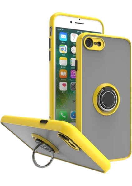 Apple iPhone Se 2 Uyumlu Kılıf Yüzüklü Standlı Extra Darbe Koruma Sert Silikon Kapak - Sarı