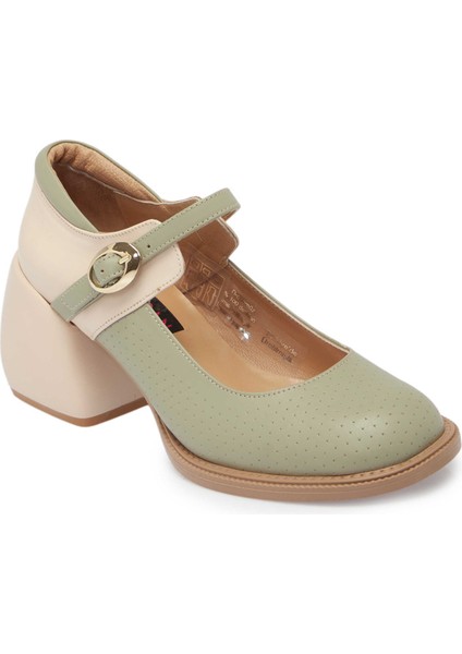 Yeşil Hakiki Deri Kadın Topuklu Ayakkabı - K24I1AY67291-G81
