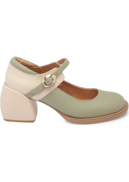 Yeşil Hakiki Deri Kadın Topuklu Ayakkabı - K24I1AY67291-G81