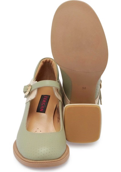 Yeşil Hakiki Deri Kadın Topuklu Ayakkabı - K24I1AY67291-G81