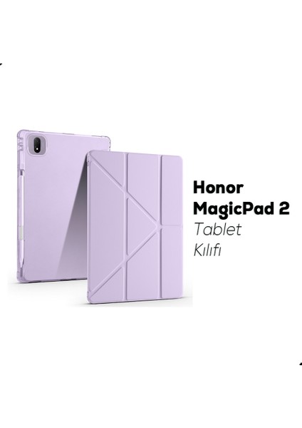 Honor Magic Pad 2 Uyumlu Kılıf Üçe Katlanan Kalem Bölmeli Standlı Tablet Kılıfı Uyandırma Özellikli