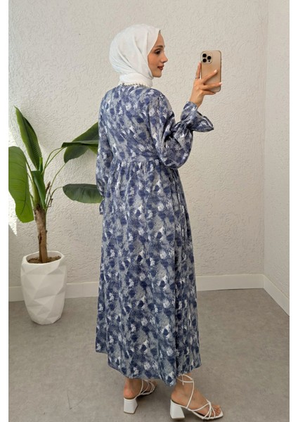 Yandan Bağcık Detaylı Kolları Lastikli Uzun Elbise fiyatları