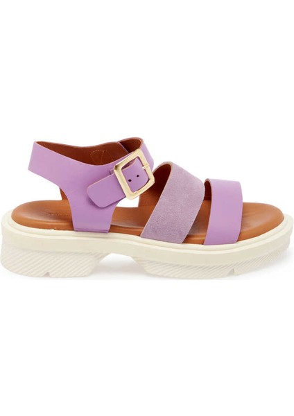 Lila Hakiki Deri Kadın Sandalet - K24Y1SN67261-S1T