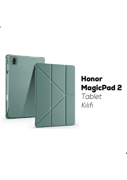 Honor Magic Pad 2 Uyumlu Kılıf Üçe Katlanan Kalem Bölmeli Standlı Tablet Kılıfı Uyandırma Özellikli