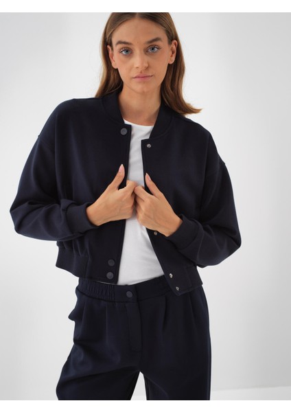 Kadın Lacivert Pamuk Dokulu Oversize Sweatmont