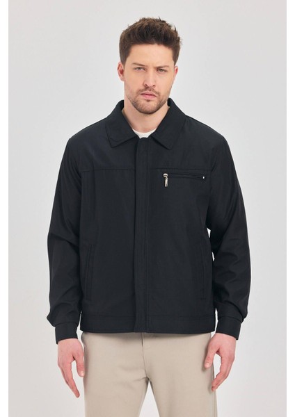 Erkek Siyah Klasik Yaka Mevsimlik Mont&ceket