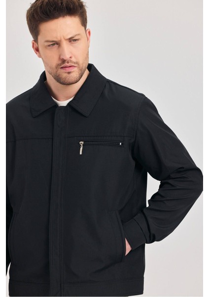 Erkek Siyah Klasik Yaka Mevsimlik Mont&ceket