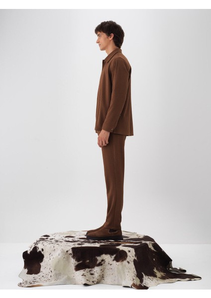 Erkek Camel Esnek Dokulu Regular Fit Jogger Pantolon