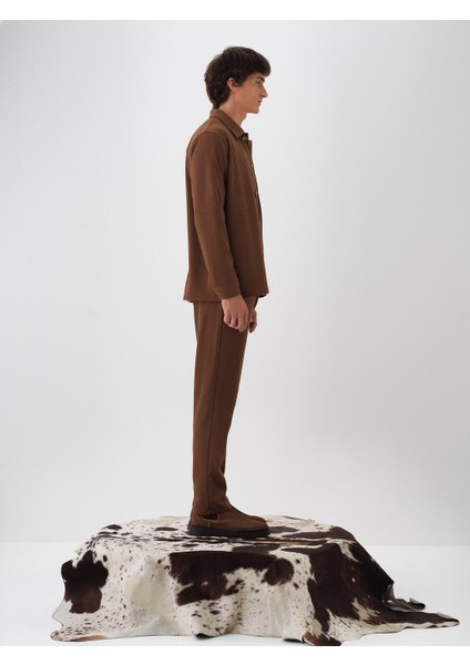 Erkek Camel Esnek Dokulu Regular Fit Jogger Pantolon