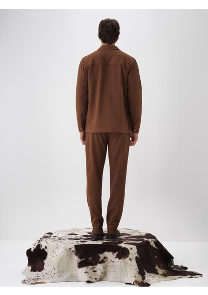 Erkek Camel Esnek Dokulu Regular Fit Jogger Pantolon
