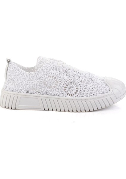 Beyaz Hakiki Deri Kadın Sneaker K01331175016