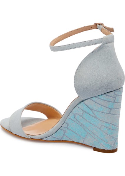 Mavi Hakiki Süet Deri Kadın Dolgu Topuklu Ayakkabı - K24Y1AY67251-F60